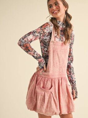 &merci En Merci Bubble Gum Pink Mineral Washed Bubble Dress 100% Cotton Overalls